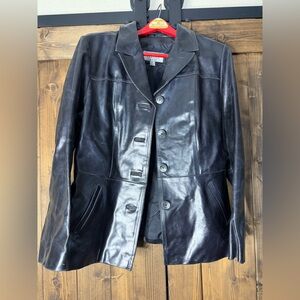 90’s Vintage Wilsons Leather Black Women's Button-Front Leather Blazer